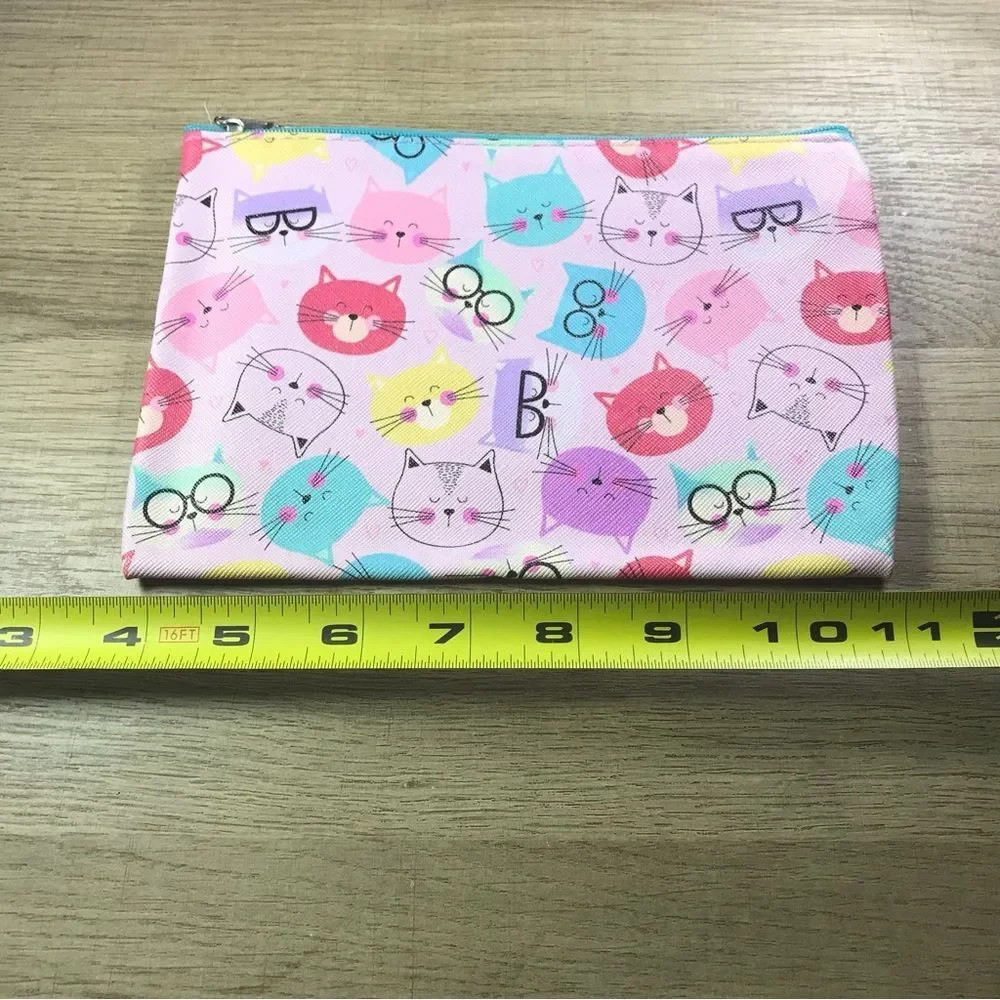 Colorful Cat Glasses Print Makeup Pouch Bag